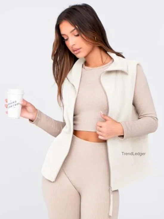 Sleeveless Fleece Vest Zip Up Sherpa Jacket with Pocket Winter Outerwear - Picture 2 of 7